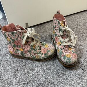 Cat & Jack Floral Kids Boots - Pink and Green